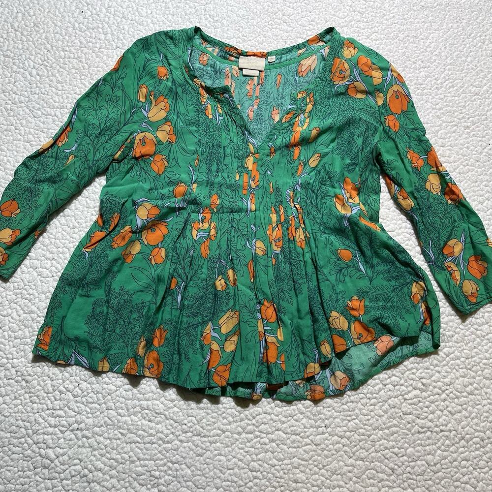 Vanessa Virginia Anthropologie Blouse Size Medium Floral Split Neck Swing US4